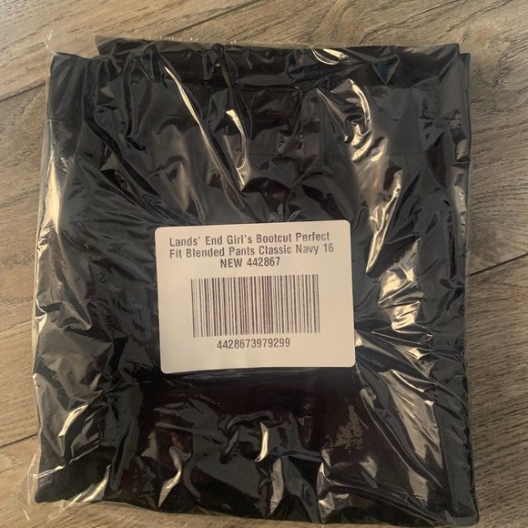 NWT LANDS' END GIRL'S BOOTCUT PERFECT FIT BLENDED PANTS CLASSIC NAVY 16 - Picture 7 of 9